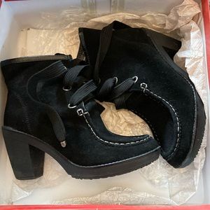 Report-r2 footwear- black suede looking heeled boot- ladies 8